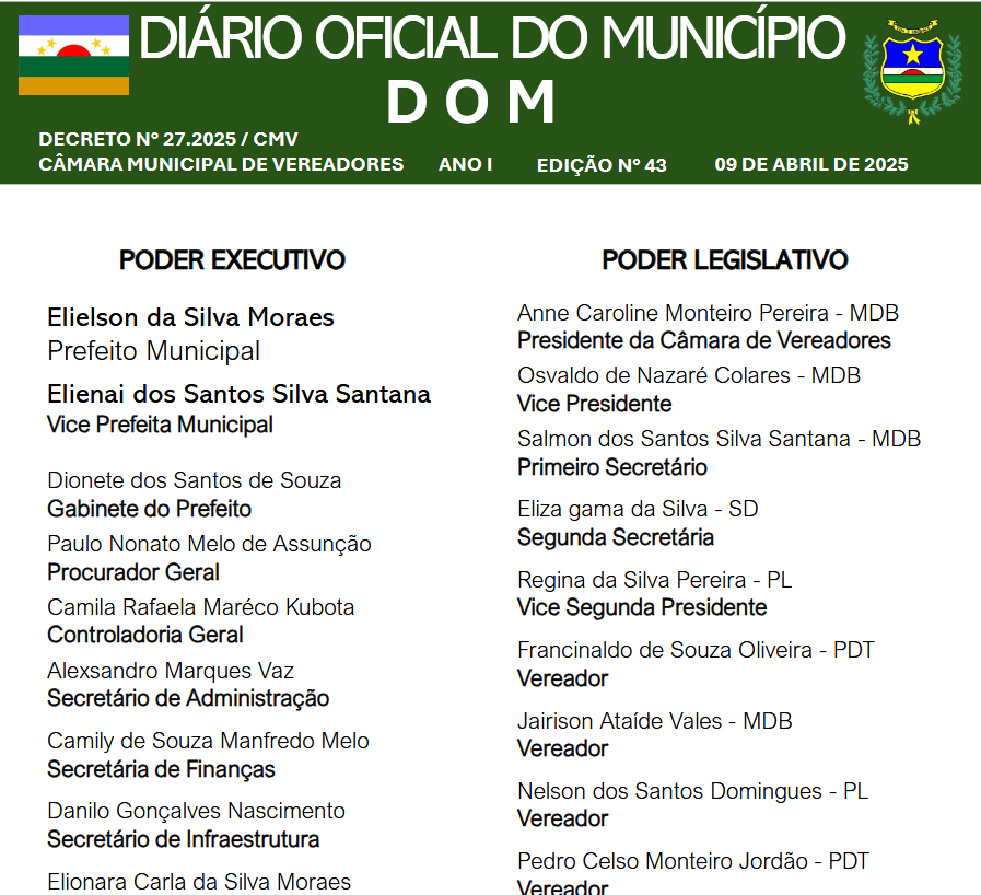 DIÁRIO OFICIAL - EDIÇÃO N° 43 - 09 DE ABRIL DE 2025